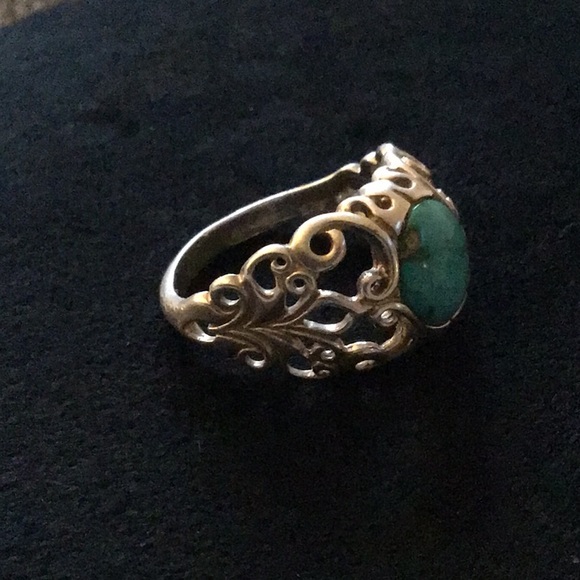 Shubes Turquoise & Sterling Silver Scroll Ring Size 10 - Picture 2 of 8